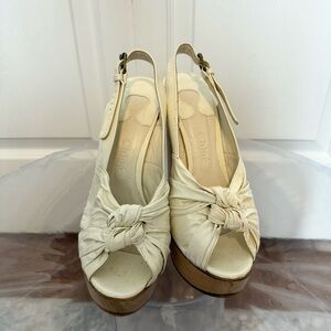 CHLOE Size US8 IT38 White Leather Chunky Heel Platform Sandals